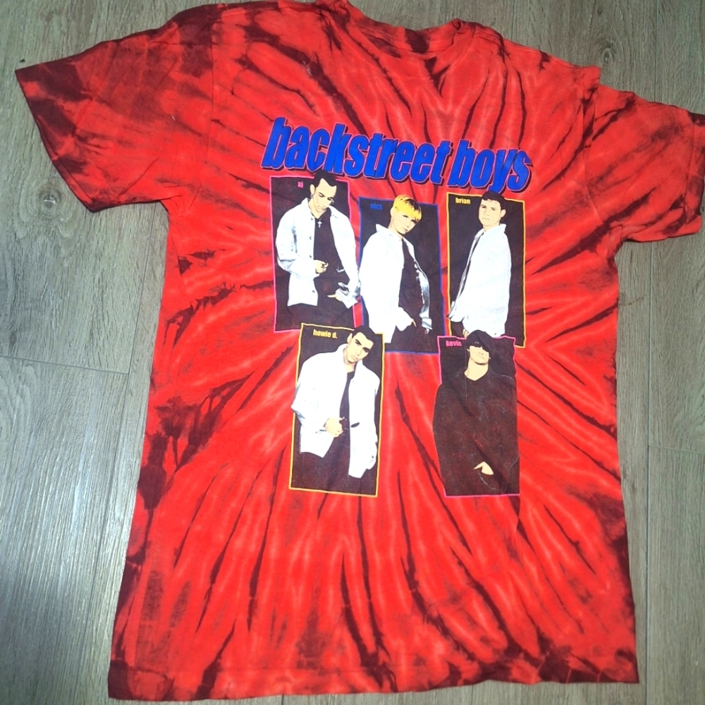 Backstreet Boys 90's Y2K Style Color Block T-Shirt Unisex Size M Tye-Dye Red